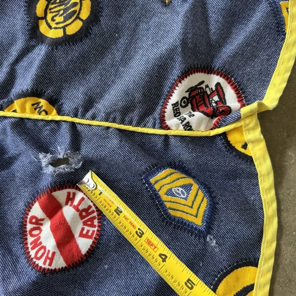 Vtg 1960's Patch Logo Denim‎ Look Twin Bedspread STP Roadrunner Red Baron Smiley
